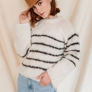 Merino & alpaca short sweater with stripes, merino cardigan, fall outfit, merino sweater, alpaca sweater, alpaca cardigan, beige cardigan image 5