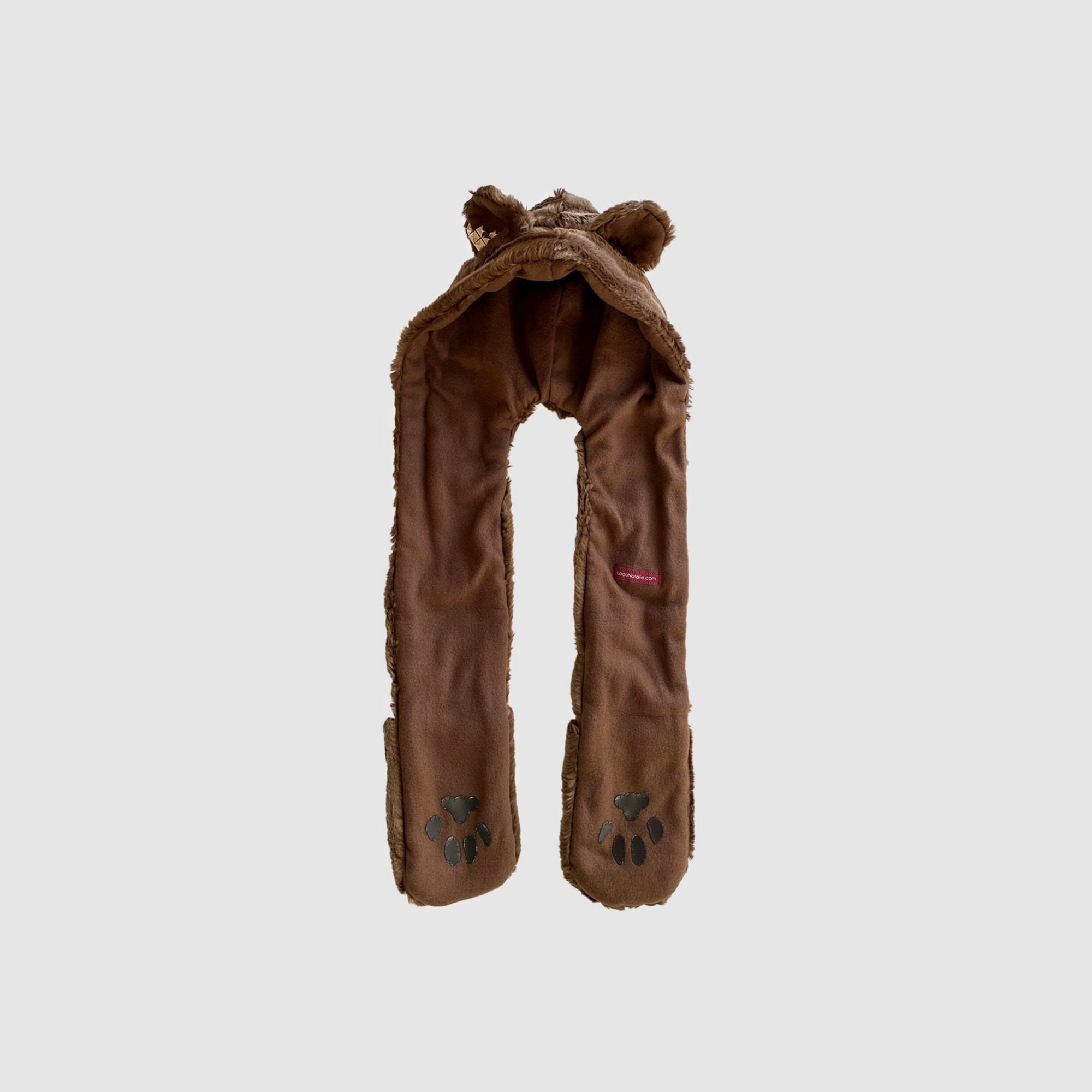 Brown Bear Faux Fur Animal Hood Scarf Mittens 3-in-1 Plush Grizzly Costume Hat Hand-sewn Bear Hat, Unique Piece! Perfect as a Gift! Scarf  main image 3