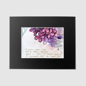 Aquarelle originale &quot;Lilac Blossom&quot; avec passe-partout noir 30 x 24 cm