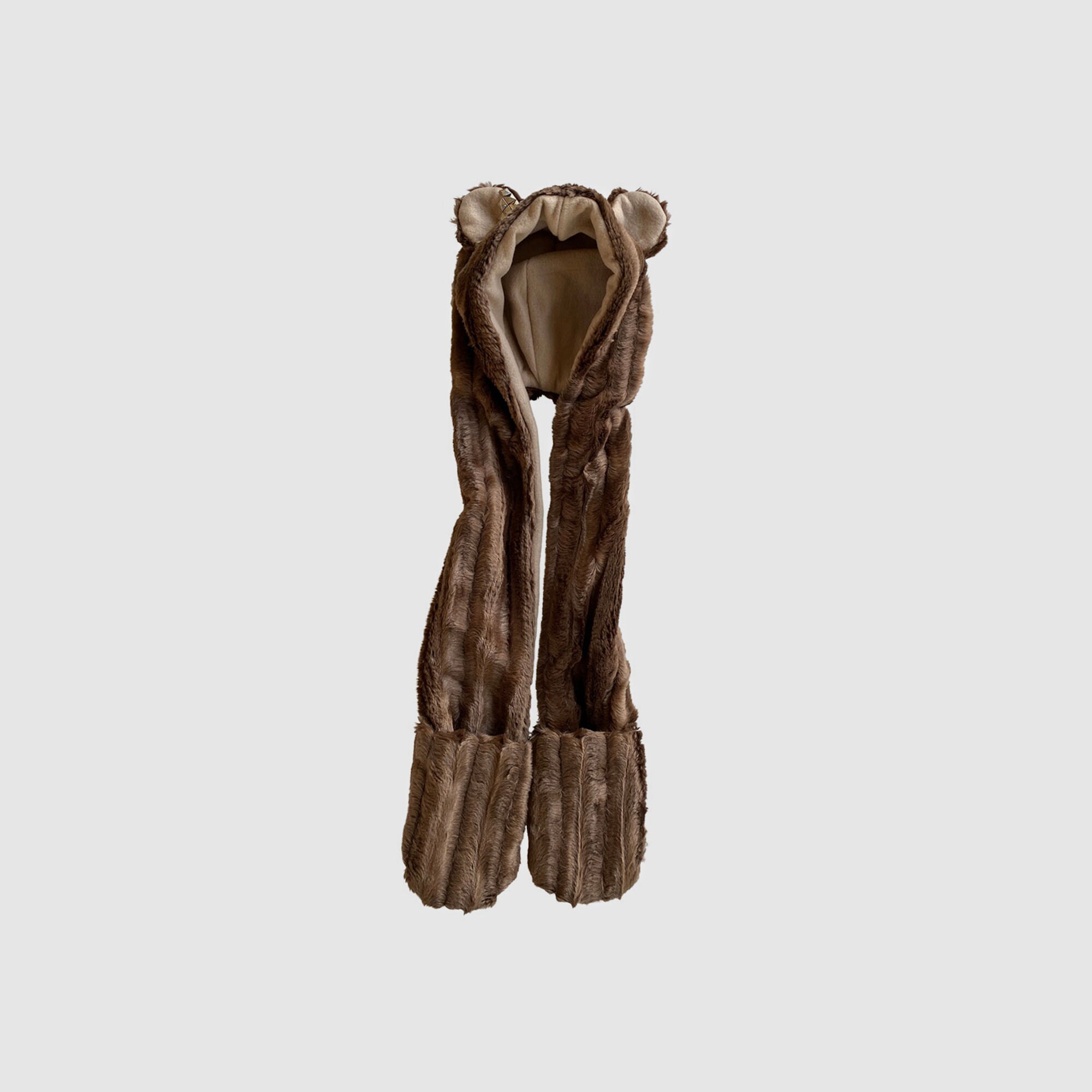 Brown Bear Faux Fur Animal Hood Scarf Mittens 3-in-1 Plush Grizzly Costume Hat Hand-sewn Bear Hat, Unique Piece! Perfect as a Gift! Scarf  main image 4