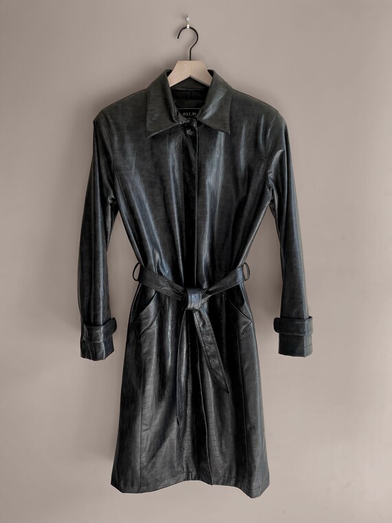 Vintage Faux Croc Leather Trench Coat