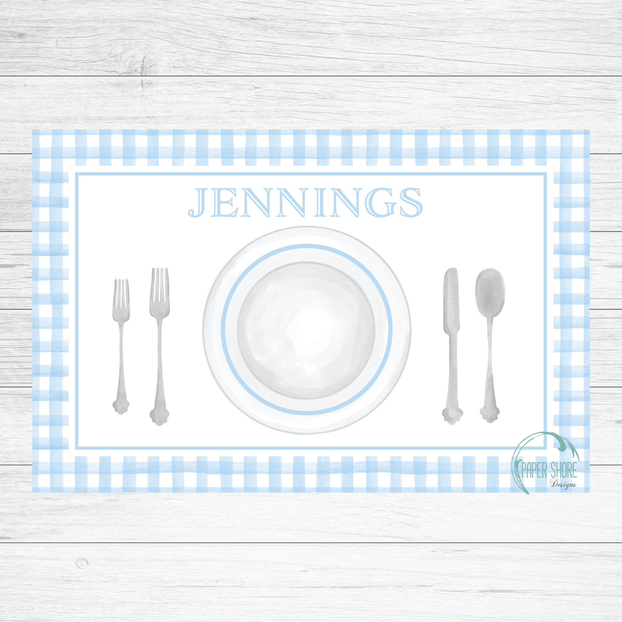 Personalized Blue Gingham Plate Placemat Etsy.de