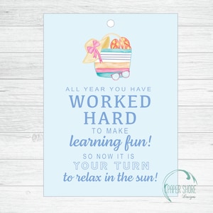 Watercolor Beach Bag Teacher Summer Tag // Teacher Appreciation Tag