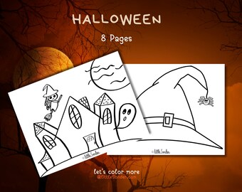 A Moonlit Halloween Fright: 8 Powerful Coloring Adventures! - Halloween Bundle - INSTANT DOWNLOAD coloring pages
