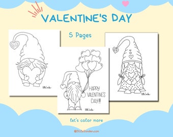 5 Valentines Coloring Pages, Valentine's Day, Instant Download, FIVE coloring sheets
