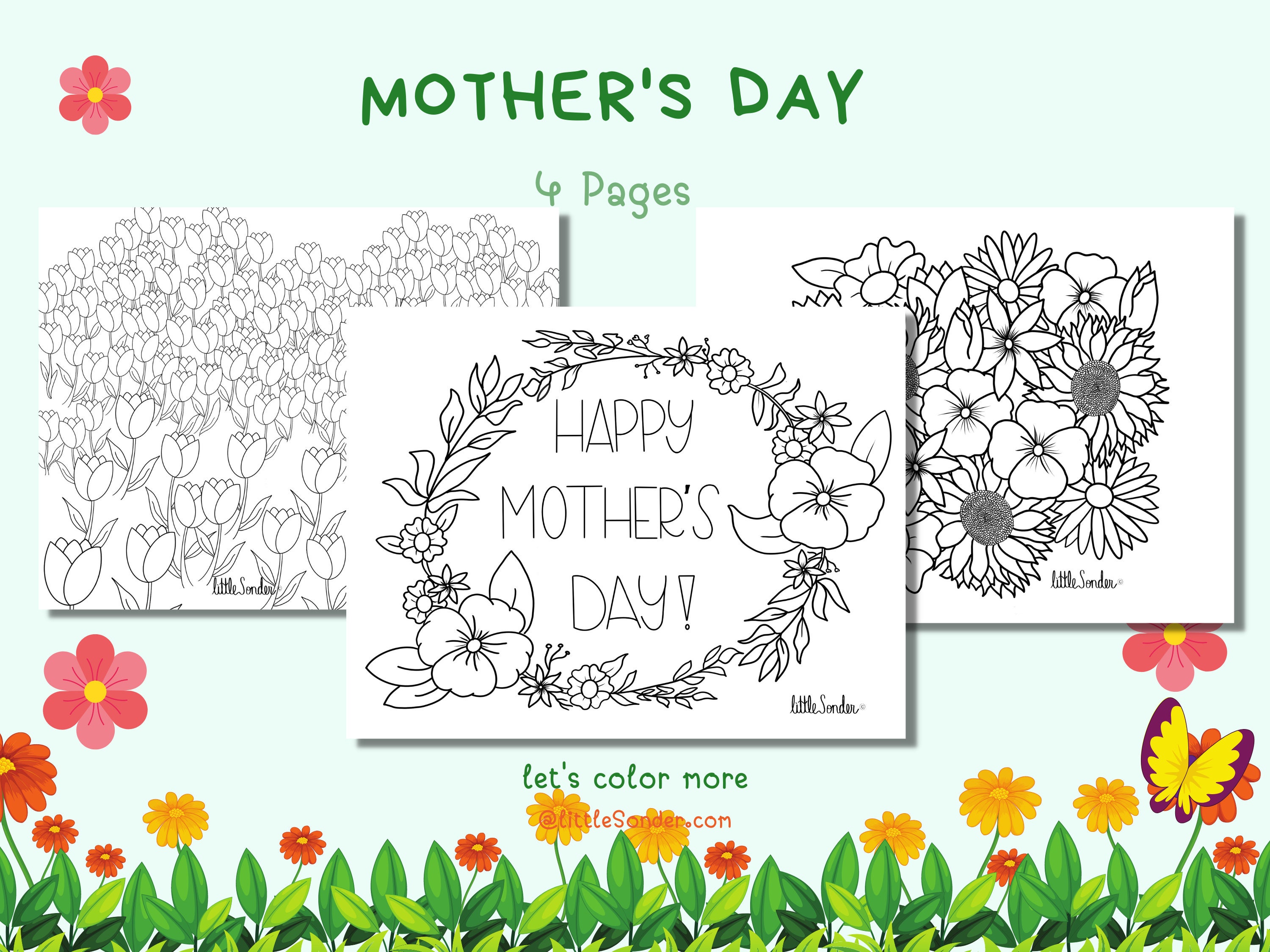 FOUR Mother's Day Coloring Pages Download, Print, Color and Give to Mom ...