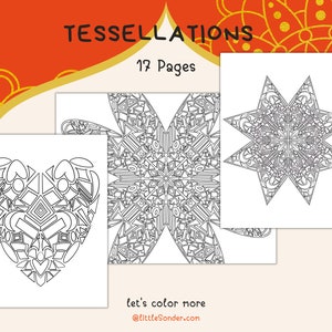 17 Pages of Tessellations, Endless Coloring Fun, Download & Print Coloring Sheets image 1