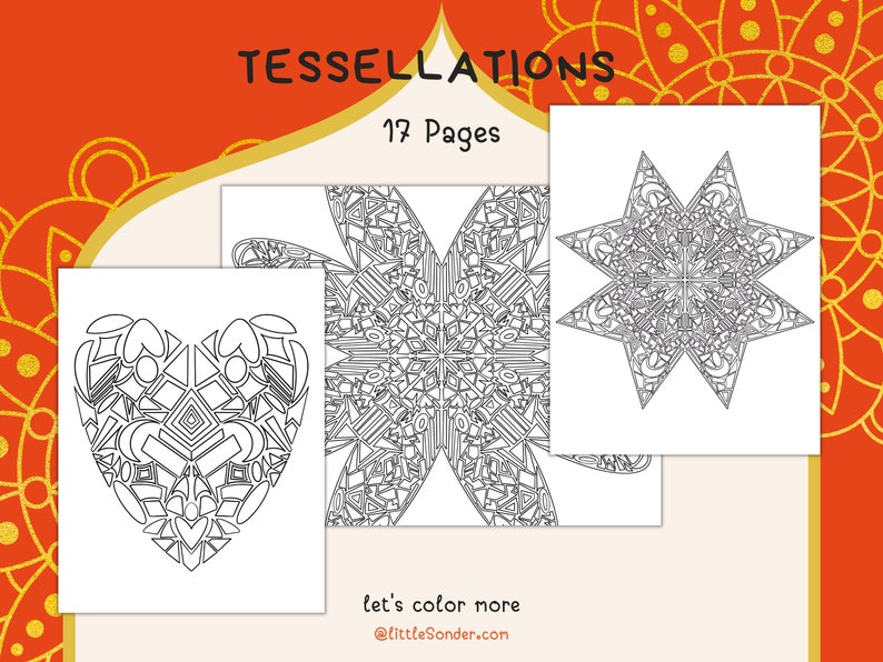 17 Pages of Tessellations, Endless Coloring Fun, Download & Print Coloring Sheets image 1