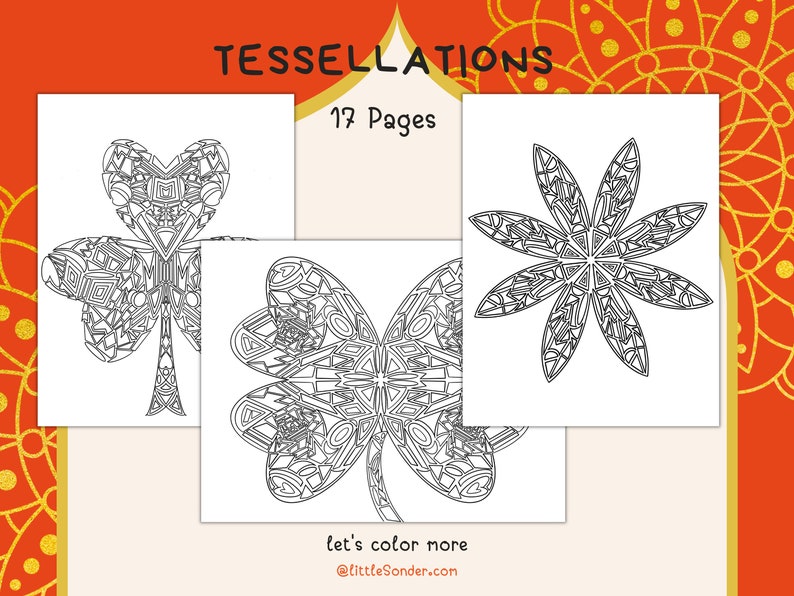 17 Pages of Tessellations, Endless Coloring Fun, Download & Print Coloring Sheets image 2