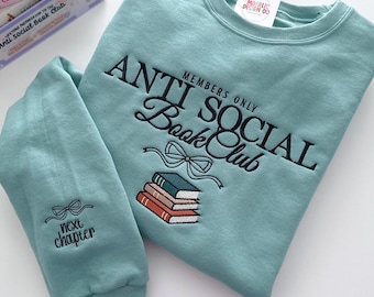 Embroidered AntiSocial Book Club Sweatshirt: Book Lover Crewneck