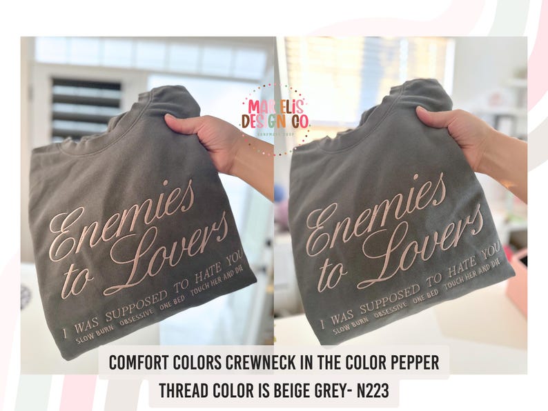 Enemies to Lovers Embroidered Sweatshirt: Romance Reader Crewneck, Romance Trope Shirt image 4