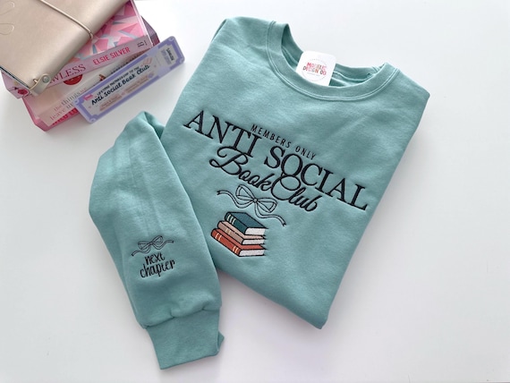 Embroidered AntiSocial Book Club Sweatshirt: Book Lover Crewneck