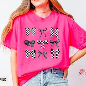 Koszulka Coquette w kratkę z kokardkami w komfortowych kolorach, elegancka, oversize'owa koszula