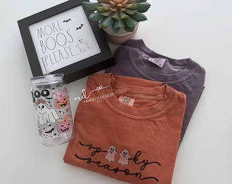 Embroidered Spooky Season Shirt, Comfort Colors Halloween Tee