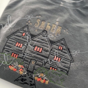 Sudadera bordada de Salem: jersey de casa encantada con colores cómodos