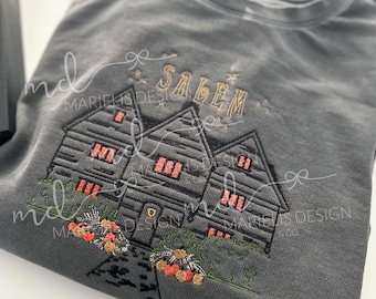 Embroidered Salem Sweatshirt,  Fall Sweater, Halloween Sweatshirt, Comfort Color Pullover, Lets Go To Salem, Haunted House Sweatshirt