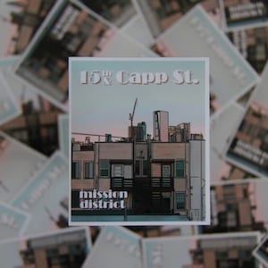 San Francisco 15th & Capp St. Vinyl Sticker Mission District Rooftop Glossy Sticker for Laptop Water Bottle Skateboard Phone Case Waterproof