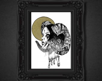 Impresión del diablo dentro de Aries, Zodíaco, Regalo espeluznante, Hogar gótico, Signos del zodiaco, Impresión de oro, Chica gótica, Diablo, Satánico, Arte de pared, Bruja, Bruja