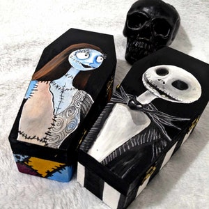 Goth Christmas Handpainted Coffin Shaped Trinket Box, Jack, Sally, Oogie Boogie, Tim Burton, Pop Culture