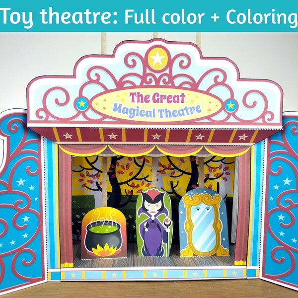 Toy theatre, toy theater, paper puppets, fairy tale, printable, coloring, paper model, paper craft, paper toy, instant download, DIY craft.