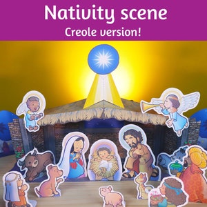 Nativity scene, creole, printable, paper model, paper set, paper craft, paper toy, instant download, DIY Christmas craft decoration. 