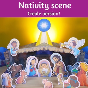 Belén, criollo, imprimible, modelo de papel, juego de papel, artesanía de papel, juguete de papel, descarga instantánea, decoración artesanal navideña DIY.