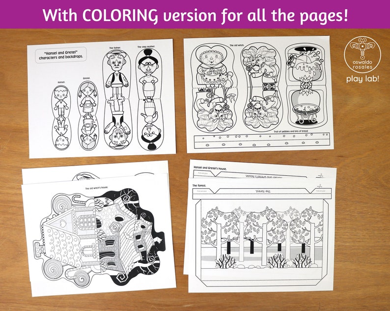 Paper Puppets Set, Hansel and Gretel, Fairy Tale, Printable, Coloring ...