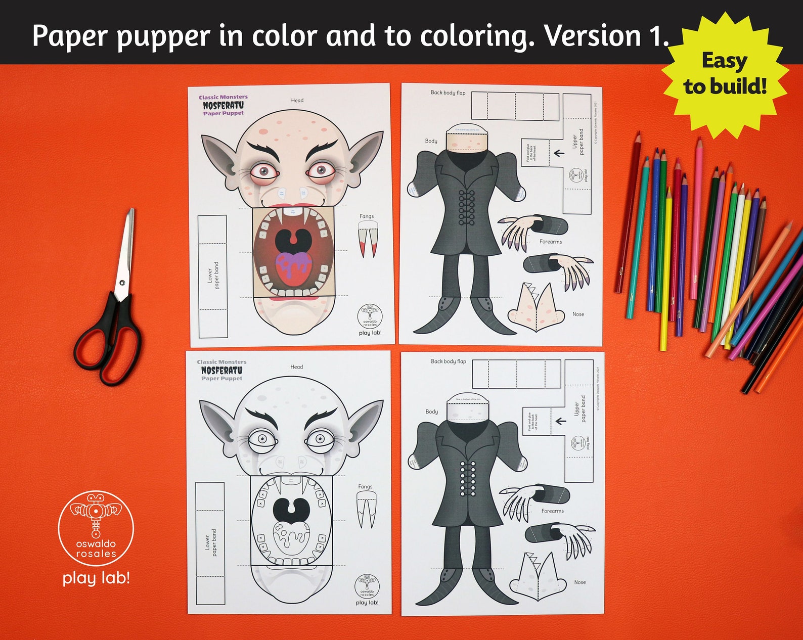 Nosferatu Paper Puppet Halloween Holiday Printable Etsy