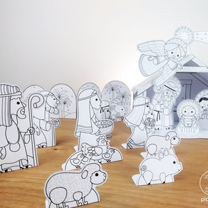 Nativity Scene, Coloring, Printable, Paper Model, Paper Set, Paper ...