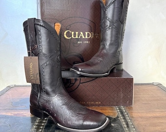Cuadra Mens Ostrich Belly Flame Black Cherry Leather Boots 3Z01AB
