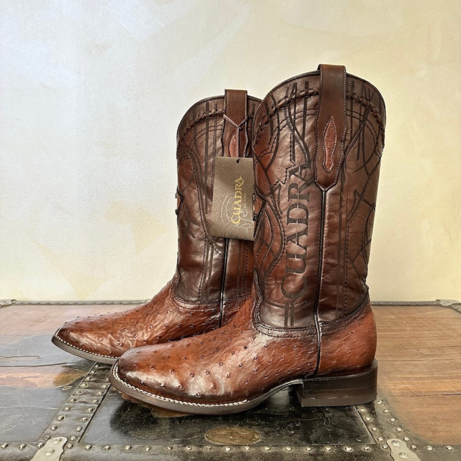Cuadra Moroni Castaño Square Toe Ostrich Boots