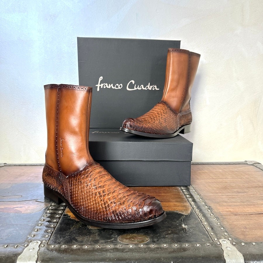 Franco Cuadra Leather Boots Men US 7 MEX 26 Brown Ankle Zip Buckle Western Ranch 1J2LRS - Cuadra brown casual cowboy cowhide leather zip  main image 4
