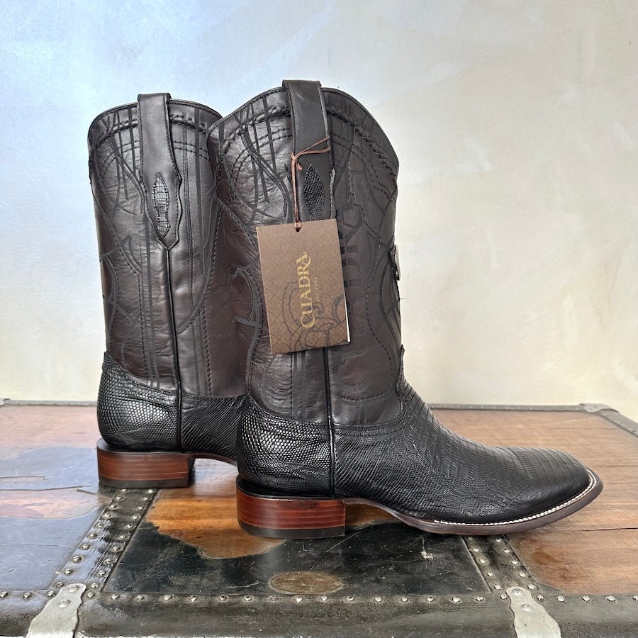 Franco Cuadra Black Teju Lizard/Calf Western/Dress Boots Men\'s USA 7.5 MEX 26.5 Cuadra Mens Lizard Teju Black Leather Boots 3Z1OLT - Etsy main image 3