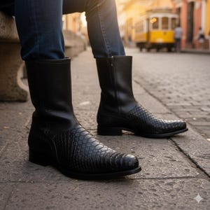 Franco Cuadra Mens Black Python Cowhide Ankle Boot 827PBTS