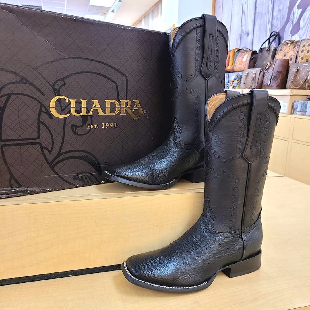 Cuadra Mens Ostrich Belly Black Boots 3Z01AB - Etsy display picture 2
