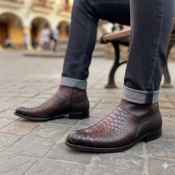 Franco Cuadra Mens Brown Python Cowhide Ankle Boot 827PBTE - Etsy
