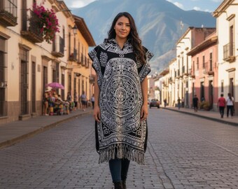 Mexican Maya Hoodie Poncho (US One Size)