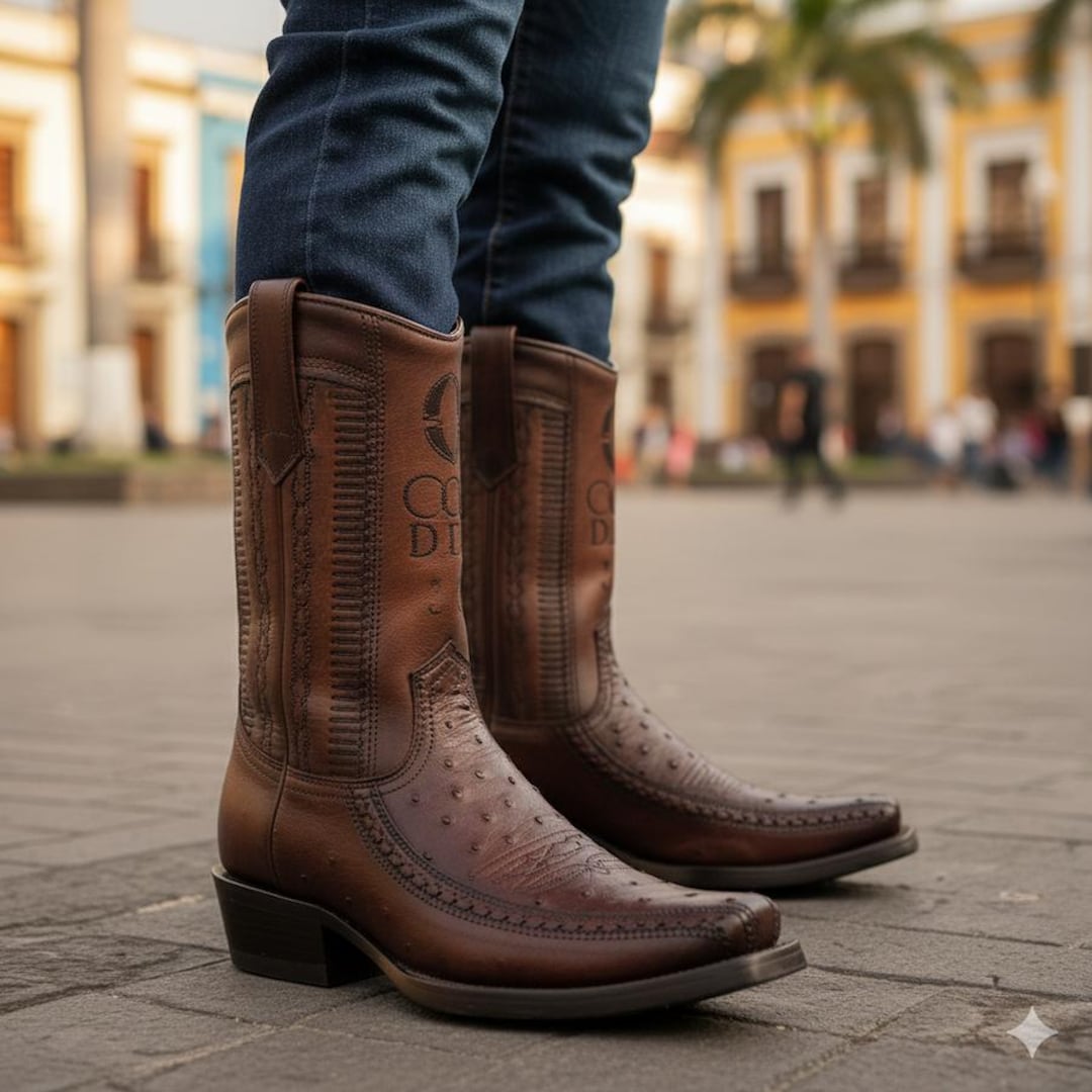 Cuadra Mens Ostrich Flame Chocolate Leather Boots 1J2KA1 - Etsy
