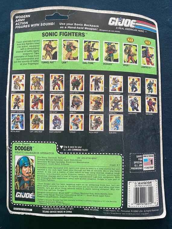Vintage 1990 GI Joe A Real American Sonic Fighters Dodger Heavy