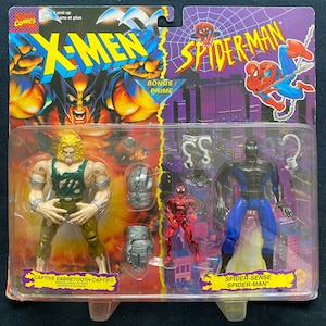Vintage 1996 Toybiz Comics X-Men Spider Man Bonus Prime Captive Sabretooth Captif & Spider Sense Action Figure Set Rare