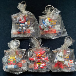 Vintage 1998 Banpresto Super Robot Wars Set 5 Mini Keychain Gashapon Figure Gundam ZZ Combattler V Getter Robo Rare