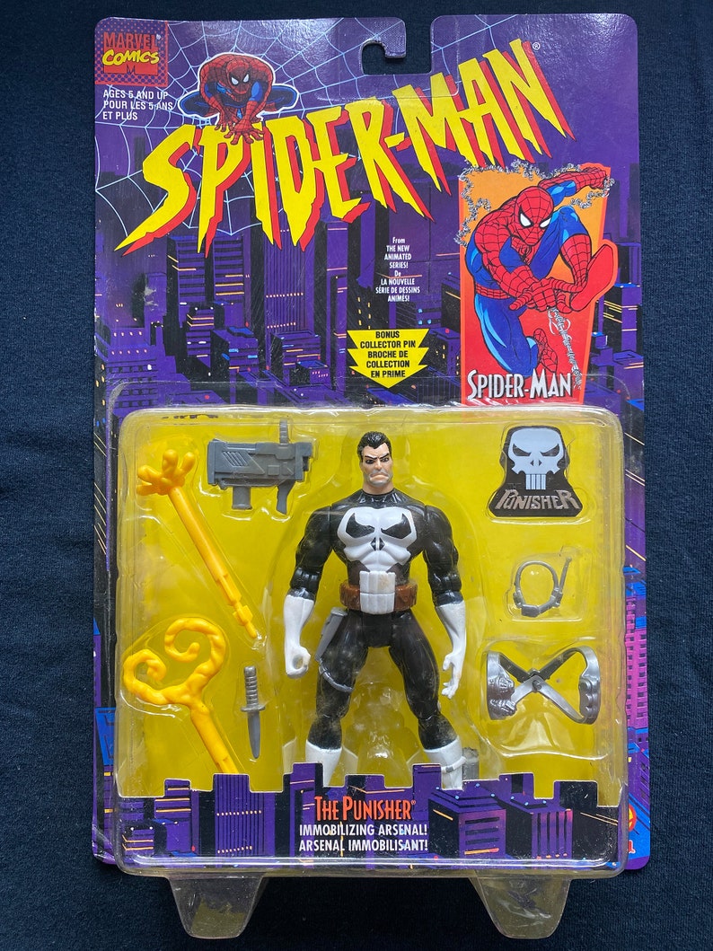 Vintage 1995 ToyBiz Comics Spiderman Spider Man The Punisher Action Figure Rare image 1