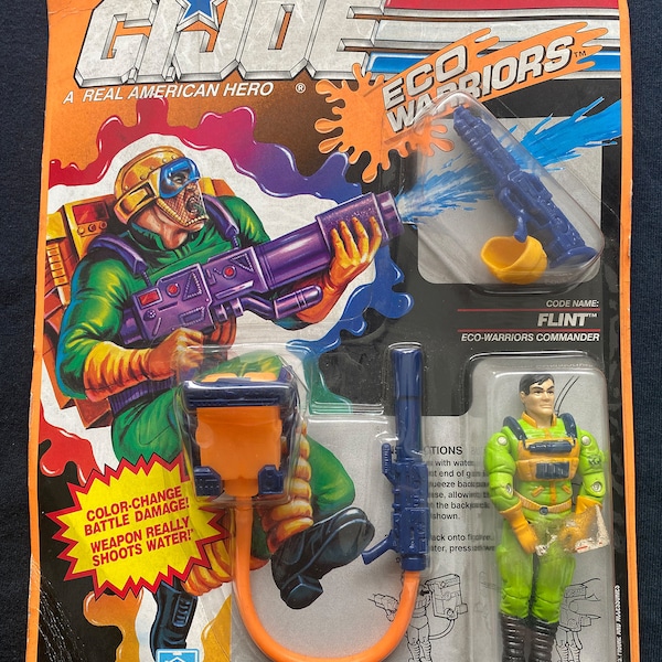 Vintage 1990 GI Joe A Real American Flint ECO Warriors Commander Action Figur Selten