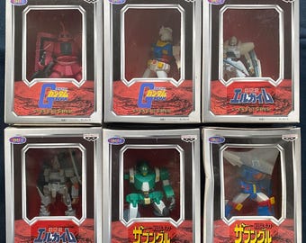 Vintage 1998 Banpresto Super Robot-figurenset: Gundam, Zaku, L-Gaim, Xabungle