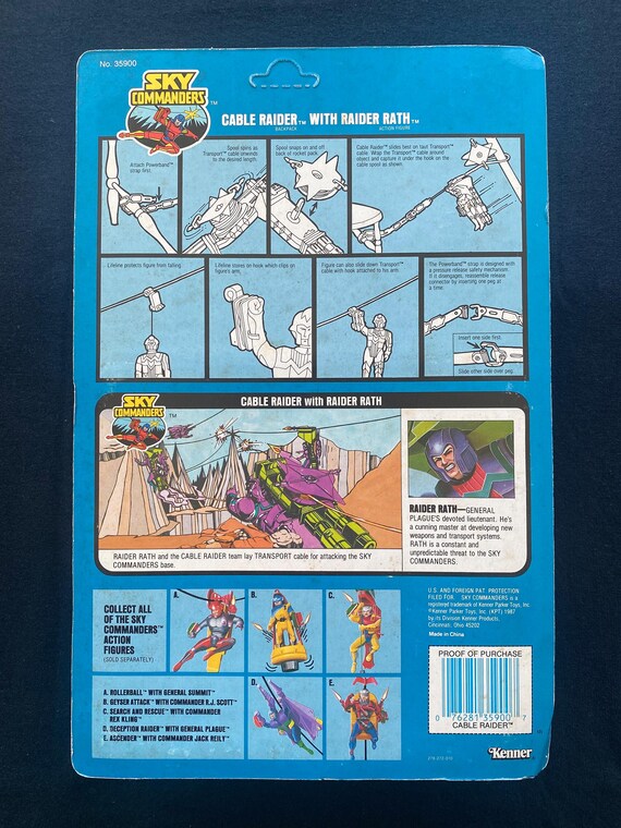 Vintage 1987 Kenner Sky Commanders Cable Raider With Raider Rath