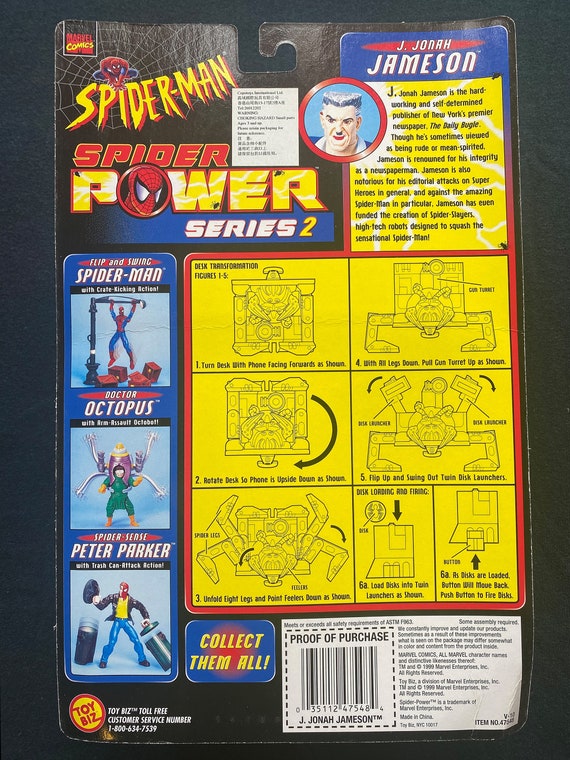 Vintage 1999 Toybiz Comics Spider Man Spider Power J.jonah