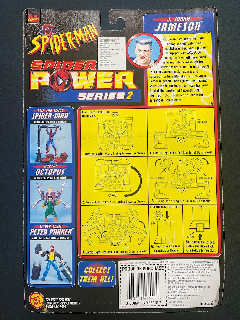 Vintage 1999 ToyBiz Comics Spider Man Spider Power J.Jonah Jameson Spiderman Action Figure Rare image 3