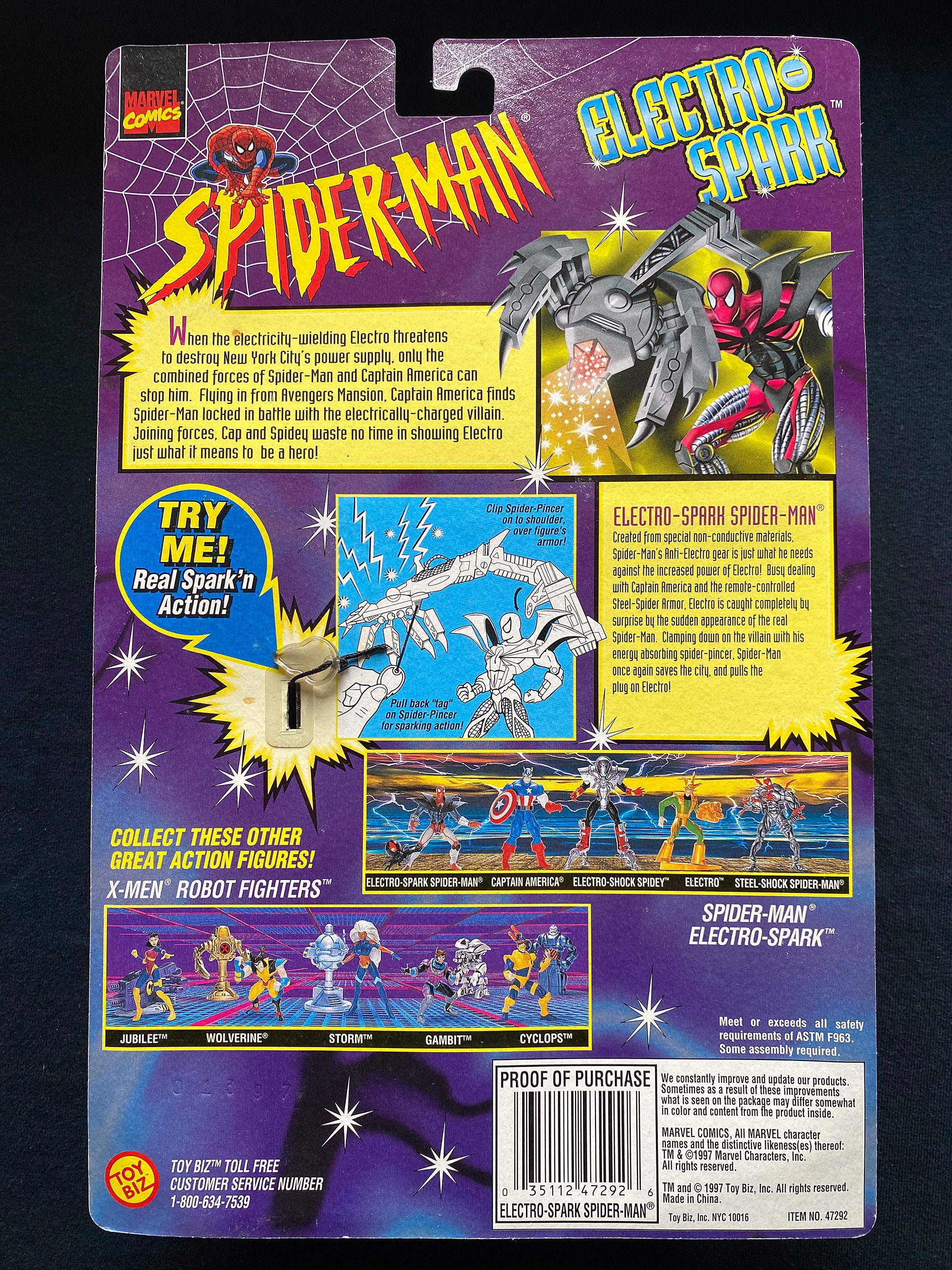 Vintage 1997 Toybiz Comics Spiderman Electro Spark Spider Vintage 1997 Toybiz Comics Spiderman Electro Spark Spider