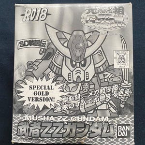 Figura de modelo Bandai Ganso SD Gundam R018 MSZ010 Musha ZZ Gundam Special Gold Version, modelo vintage de 1996, MIB raro.