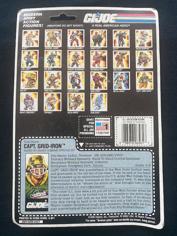 Vintage 1990 GI Joe A Real American Hero Capt Grid Iron Hand to